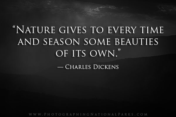 “Nature gives to every time and season some beauties of its own.” — Charles Dickens